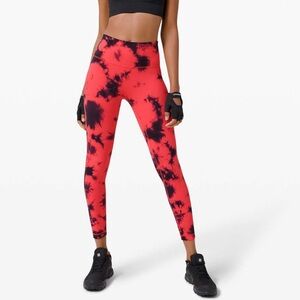 LULULEMON Wunder Train High Rise Crop Carnation Red Black Tie dye